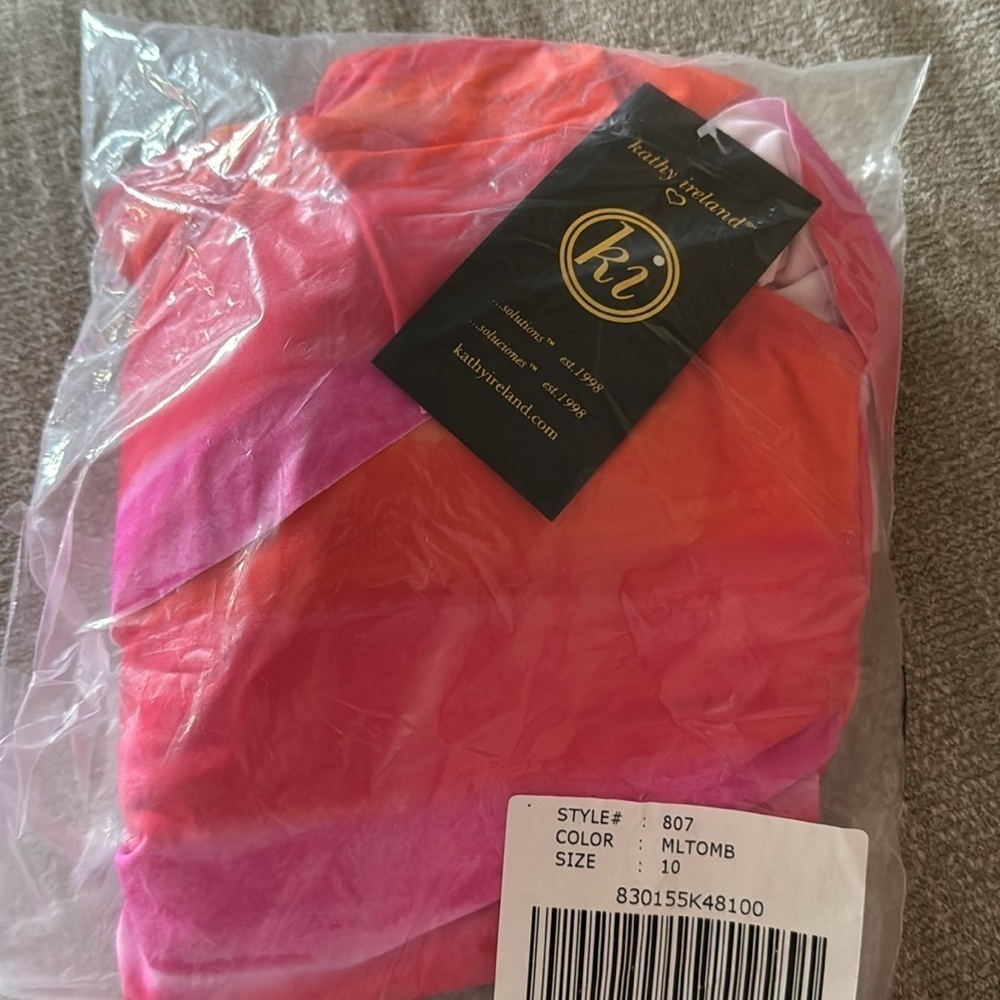 Kathy Ireland Pink Orange Ombre Ruffle One Shoulder Swim Suit Bathing Suit 10 - Picture 2 of 2